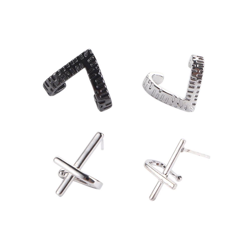 Hip Hop Trend Cross Hollow Silver Plate Geometry Metal Ear Studs Korean Style Earrings Men Earrings