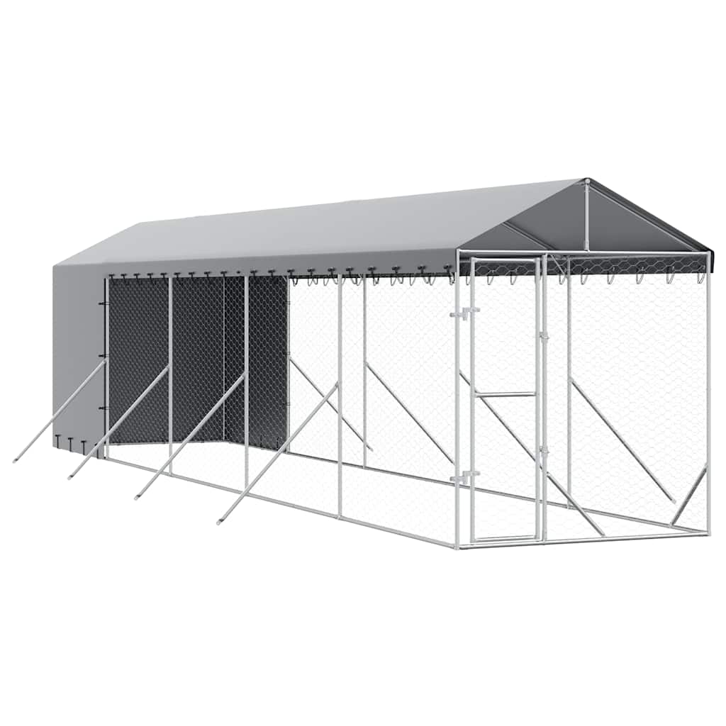 Vidaxl Kojec Dla Psa, Z Dachem, Srebrny, 2X10X2,5M, Stal Galwanizowana