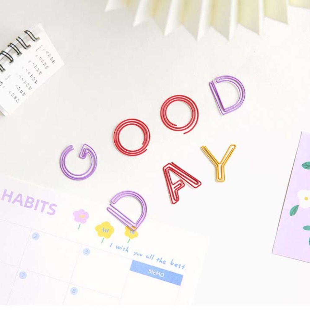 26pcs Hollow Letter Paper Clips Bookmark Photo Tickets Holder Colorful Paper Clamps School
