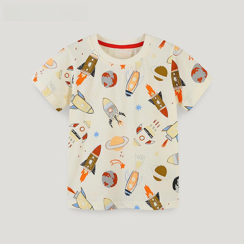 Футболка с короткими рукавами и рисунком в европейском/американском стиле для мальчиков, летняя трикотажная хлопковая футболка для маленьких/средних детей