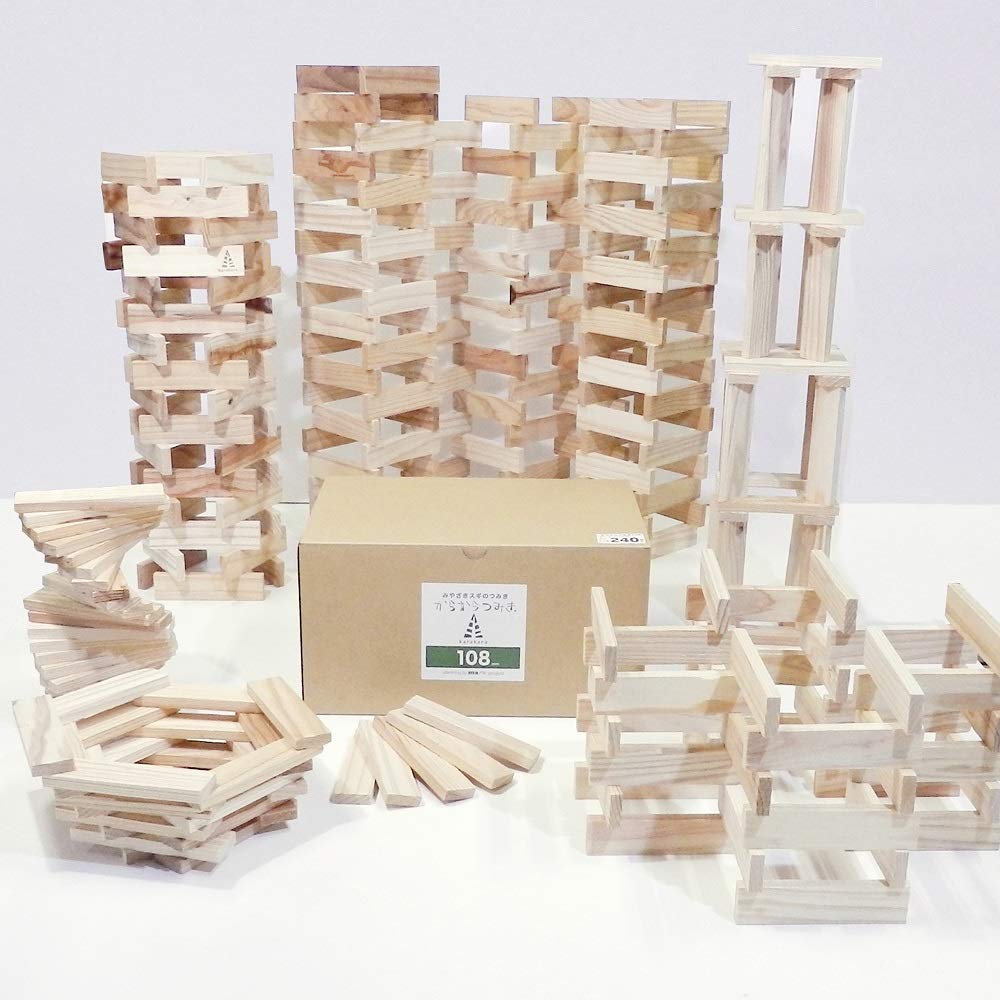 Karakara Tsumiki 108 (9 X 27 X 108 Mm) 240 Pieces Educational Toy Domestically Made Unpainted Wooden Toy Karakara108_240