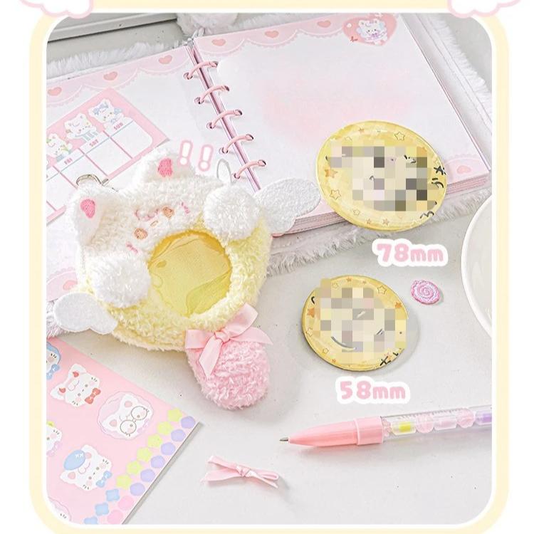 Plush Squeaky Badge Clip Holder with Keychain Cute Cartoon Animal Badge Pin Display Cover Case for Ita Bag Protection Pin Gift