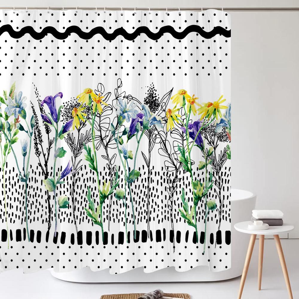 Watercolour FlowersLeaves Shower Curtain Morden Art Floral Waterproof Fabric Bathroom Curtains Room Decor Curtain With Hooks