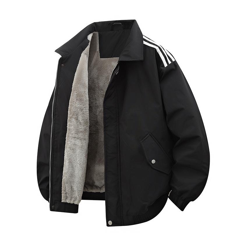 Новая мужская унисекс повседневная куртка в американском стиле с лацканами и тремя полосками, с плюшем
