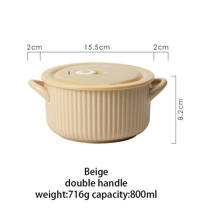 YWDL Европейская полосатая миска для лапши быстрого приготовления с ручкой Керамическая кухонная посуда Миска для салата, супа, фруктов, пасты, подходит для микроволновой печи