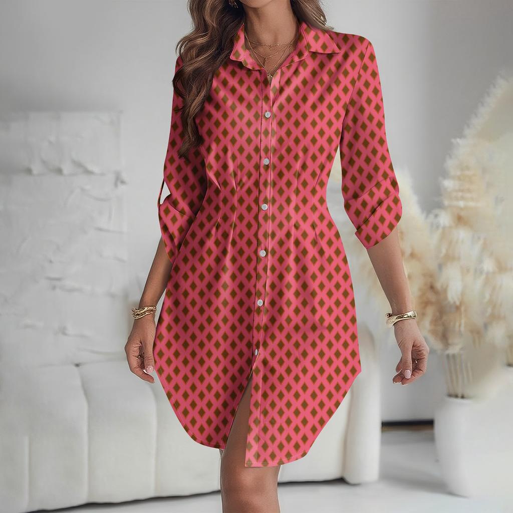 Женское платье свободного кроя с V-образным вырезом и длинными рукавами, с принтом, платье-рубашка для работы