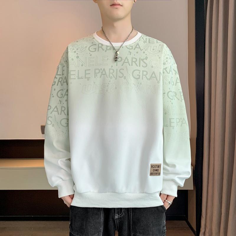 Мужская весенне-осенняя новая нижняя рубашка с длинным рукавом, футболка с круглым вырезом и принтом, большой размер, мужской топ