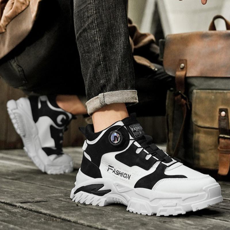 Модные новые мужские рабочие ботинки с высоким верхом и вращающейся пряжкой, осенние уличные нескользящие износостойкие повседневные кроссовки, мужские дышащие кроссовки для бега