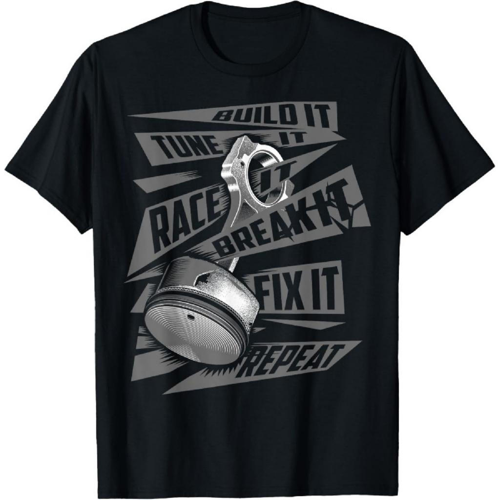 Забавная футболка «Построй это, настрой это, гоняй на этом, сломай это, почини это, повтори»