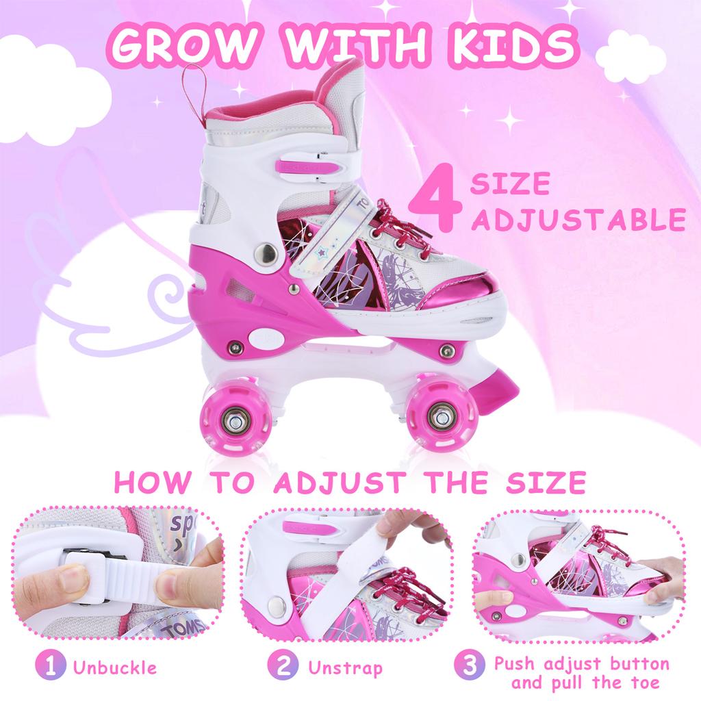 Roller Skates for Girls Boys for Kids 4 Size Adjustable Light Up