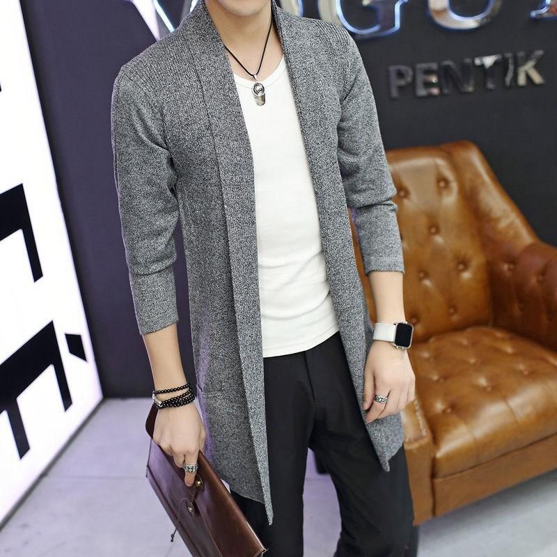 Свитера, пальто, мужские модные осенние мужские тонкие длинные однотонные вязаные куртки, модные мужские повседневные свитера, кардиганы, пальто