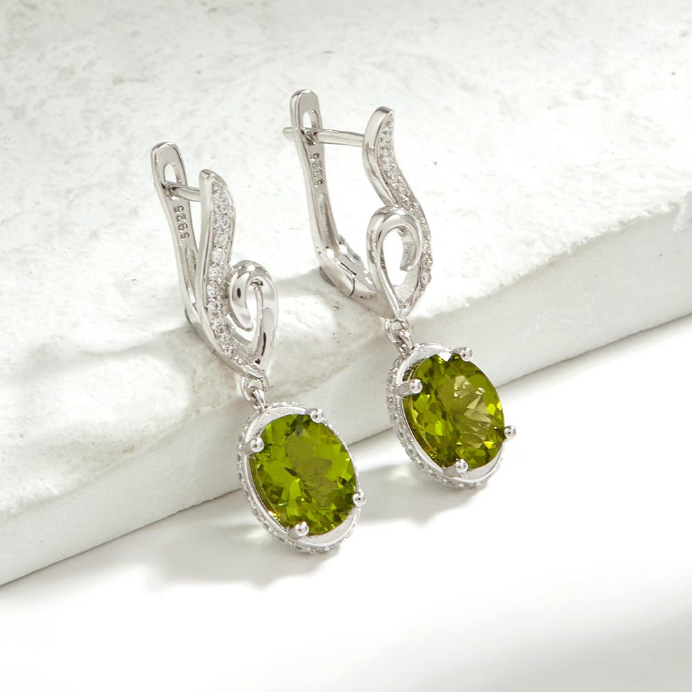 Bolaijewelry Натуральный перидот 7x9 овальный драгоценный камень висячие серебряные серьги с застежкой для женщин женские вечерние свадебные роскошные ювелирные изделия в подарок