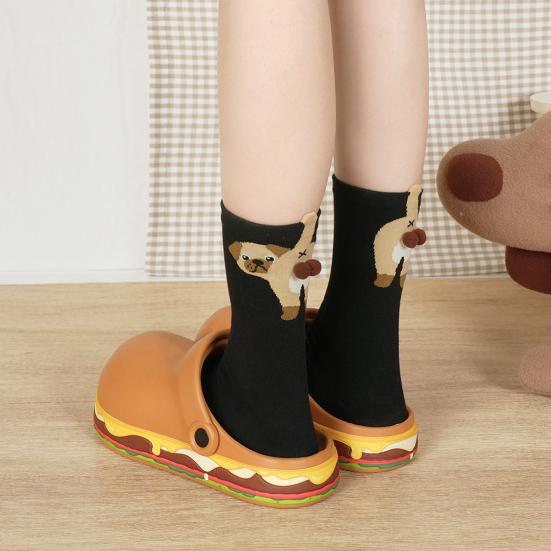 Женские милые носки с собачками с 3D пушистыми помпонами, смешные новинки с принтом животных, хлопковые носки средней длины для женщин, девушек, любителей собак