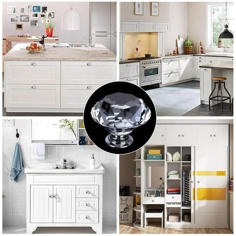 5 шт. 30 мм хрустальная мебельная ручка с винтами, ручка-пуговица для ящика шкафа в форме бриллианта, декоративные шарики