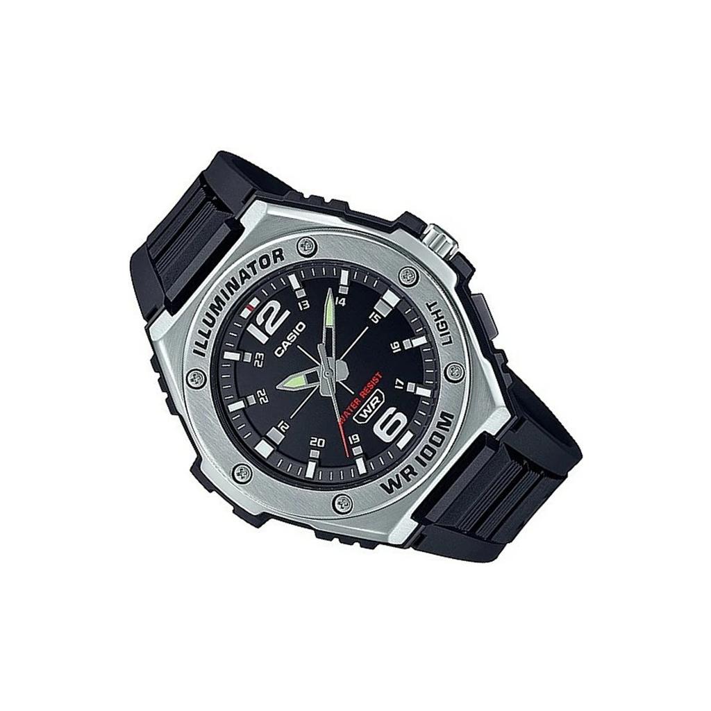 Casio Серия для молодежи Круглый циферблат Три стрелки Кварцевый механизм Ремешок из смолы Часы Мужские часы Черный MWA-100H-1A