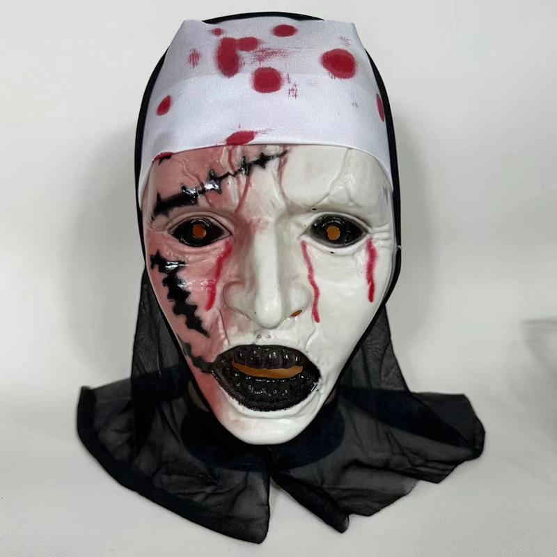 Mask Frightening Nun Costume Synthetic Latex Street Style Horror Accessory Realistic Details Halloween Horror Theme Events