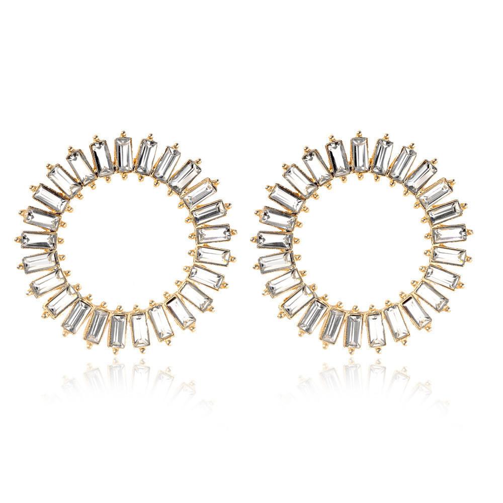 Высококачественные серьги-пусеты из сплава с гальваническим покрытием, геометрические, с кристаллами, круглые, для женщин