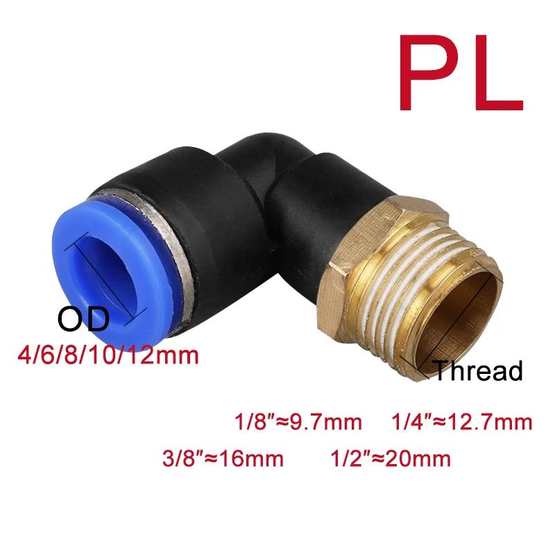 5Pcs Water Air Hose 4/6/8/10/12mm Pneumatic Fitting Elbow Connector 1/8 1/4 3/8 1/2 Male Thread SL Pneumatic Fitting Ventilation Valves 4