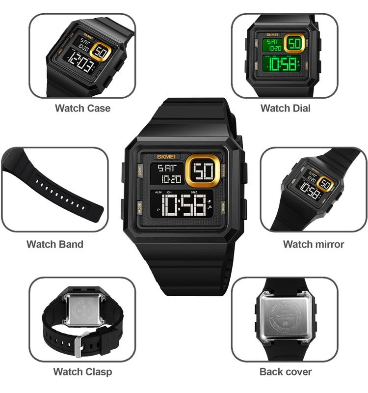 Skmei Уличные военные спортивные часы, мужские цифровые наручные часы с обратным отсчетом и светодиодной подсветкой, 5 бар, водонепроницаемый будильник, reloj hombre