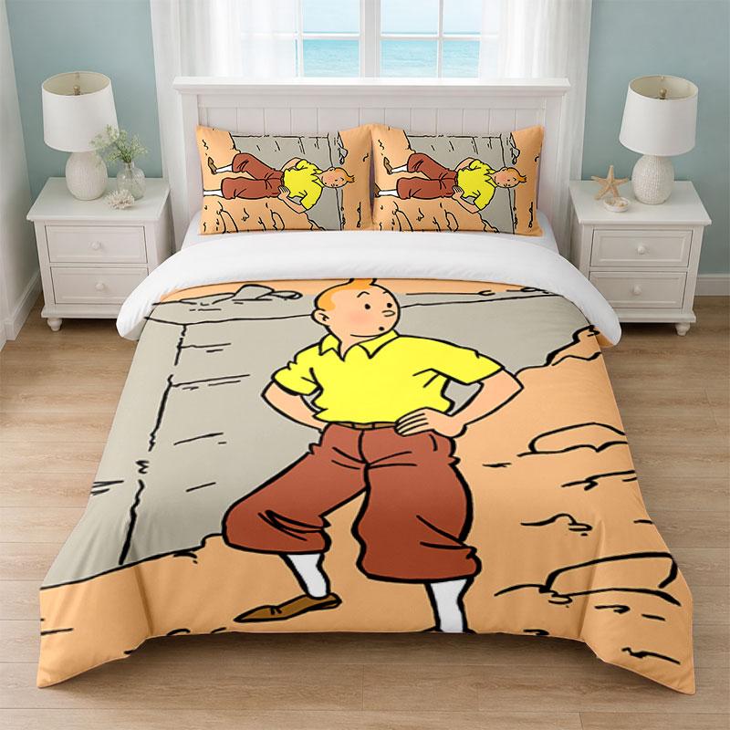 Tintin Bedroom 3Pcs Bedding Set Soft Bed Sheet Pillowcases Home Bedding Decoration