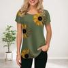 Women Summer T Shirt Butterfly Sunflower Print Short Sleeve Tees Casual Printed Tops