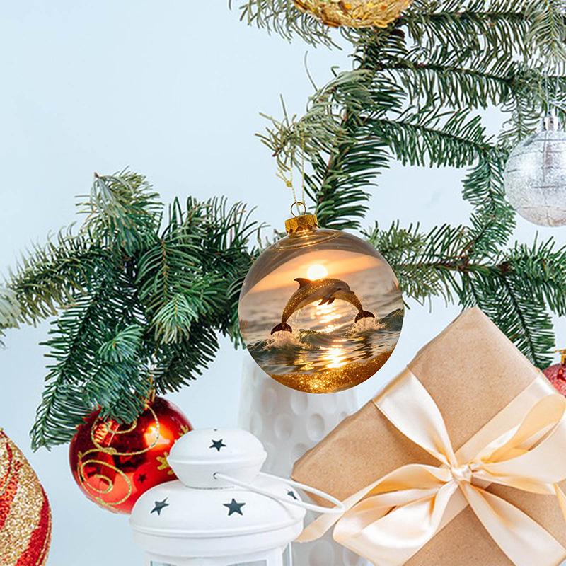8CM Transparent Acrylic Ball Cardinal/Hummingbird Pattern Creative Tree Decoration Hanging Pendant For Home+