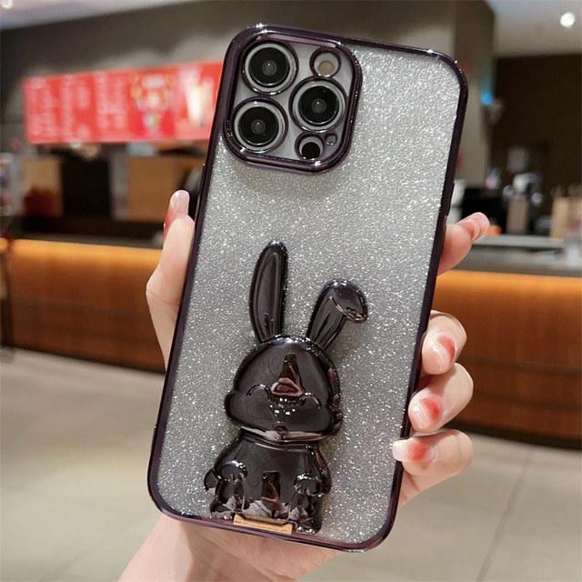 Сияющий блестящий 3d чехол для телефона с кроликом для Iphone 14pro Max 13 12 11 Pro Max 14 Plus 11, противоударный мягкий чехол-бампер, задняя крышка