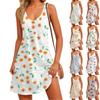 Women's Summer Casual V Neck Sleeveless Sundress Floral Print Tank Dress