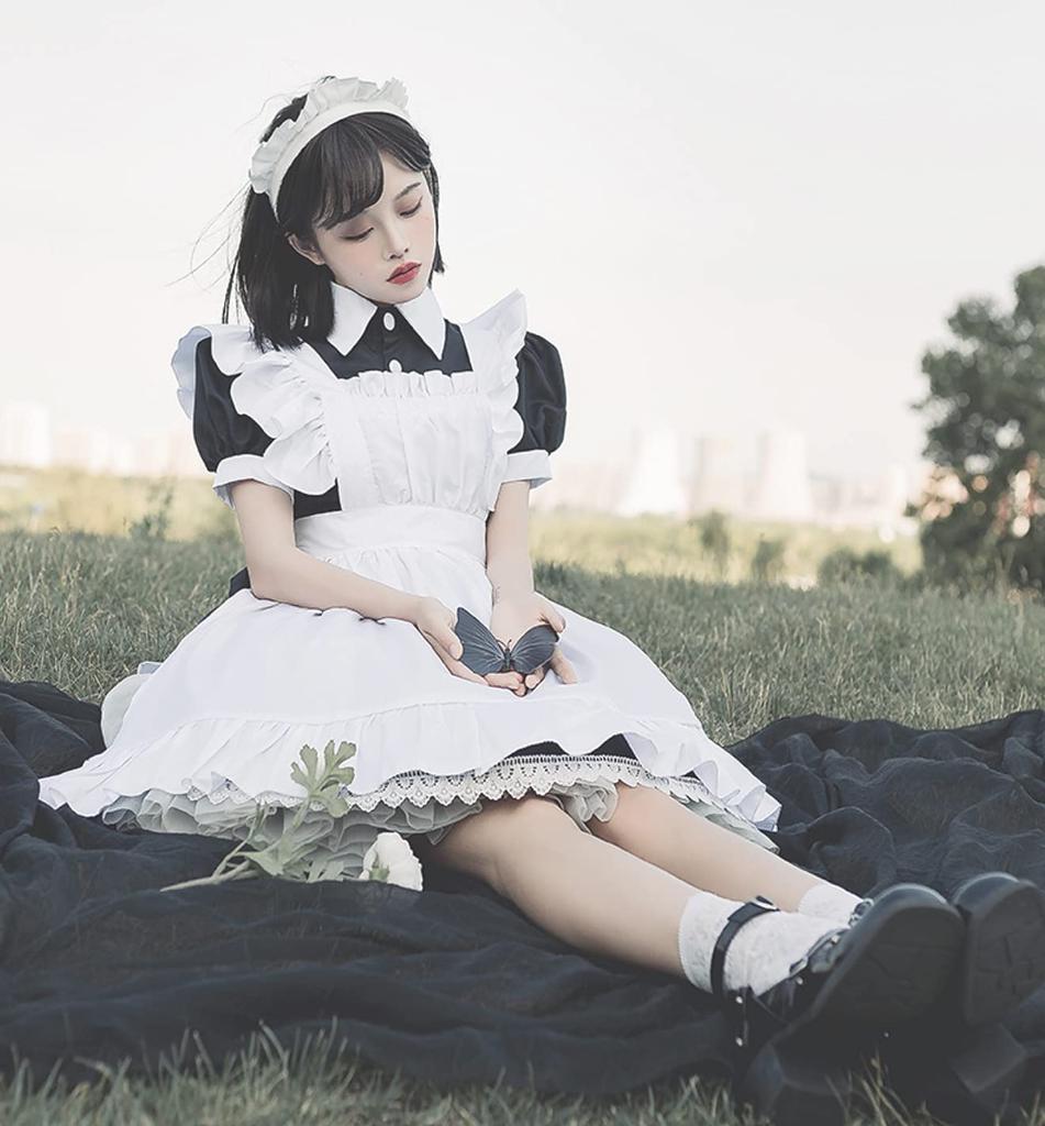 Леди Ленивая Лолита Горничная Косплей Короткий рукав Цельный фартук с рукавами-фонариками Юбка Лоли Оборка Костюм Фотография Милая Лоли Принцесса Аниме Кроссдрессинг