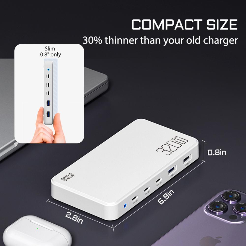 Зарядная станция PD3.0 GaN USB-C мощностью 120 Вт для мобильных телефонов, 5-портовый концентратор для быстрой зарядки, интеллектуальное устройство с несколькими адаптерами для iPhone и т. д.
