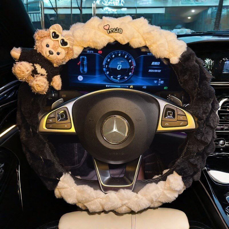 New Car Steering Wheel Cover Winter Plush Cute Warm Women's Cartoon High-End Trendy Goddess Steering Wheel Cover