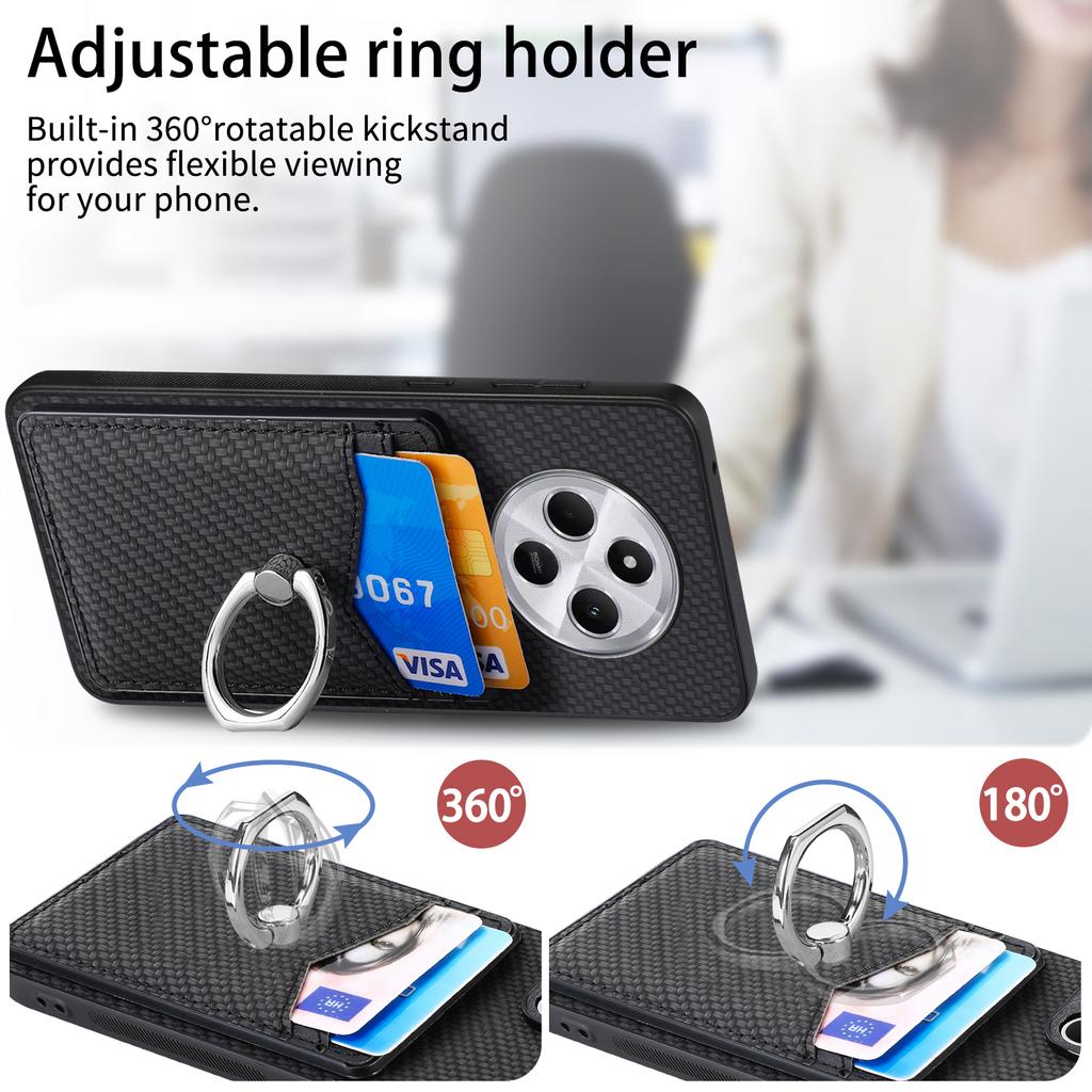 Phone Case For Xiaomi Redmi 14C 4G/14R 5G/Poco C75 4G Back Cover with Card Slots Ring Holder Kickstand