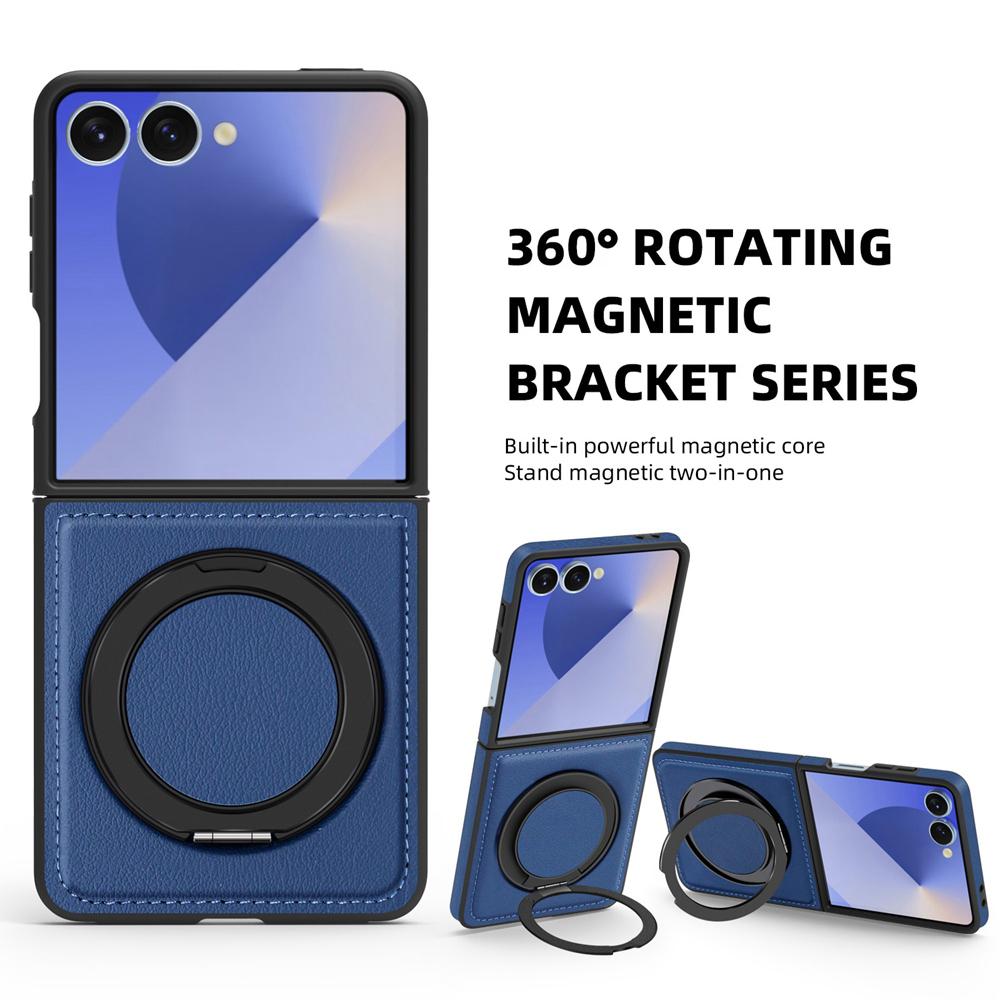 KEYSION Вращающаяся на 360° магнитная подставка-кольцо Чехол из ПУ кожи для MagSafe для Samsung Z Flip 7 5G 7 SE Беспроводная зарядка Чехол для телефона