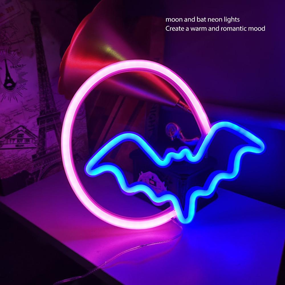 Moon and Bat LED Neon Light 5V Neon Light Modern Neon Sign Indoor