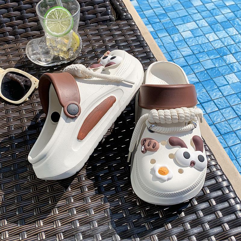 Милые шлепанцы с кроликом на толстой подошве с отверстиями женские летние мокрые пляжные шлепанцы из ЭВА модные повседневные крутые шлепанцы