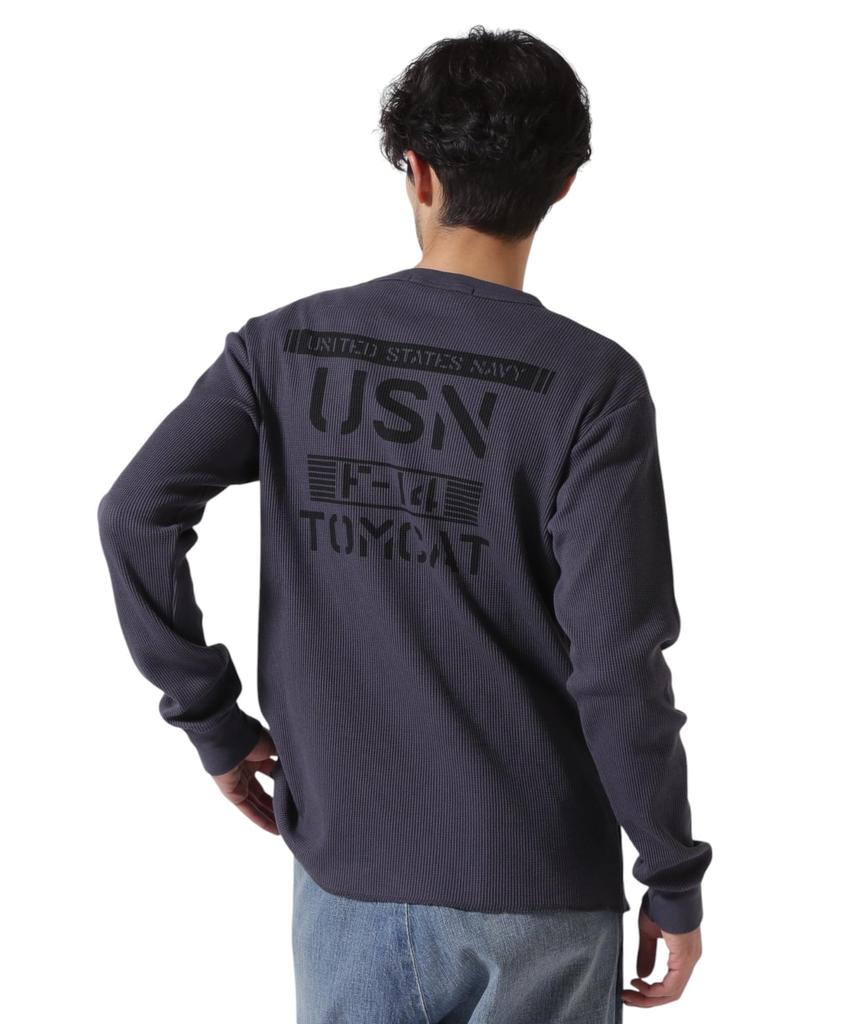 AVIREX MINI WAFFLE Long Sleeve Size T-SHIRT, Men's T-Shirt, M, 410, Charcoal, 783-5130015