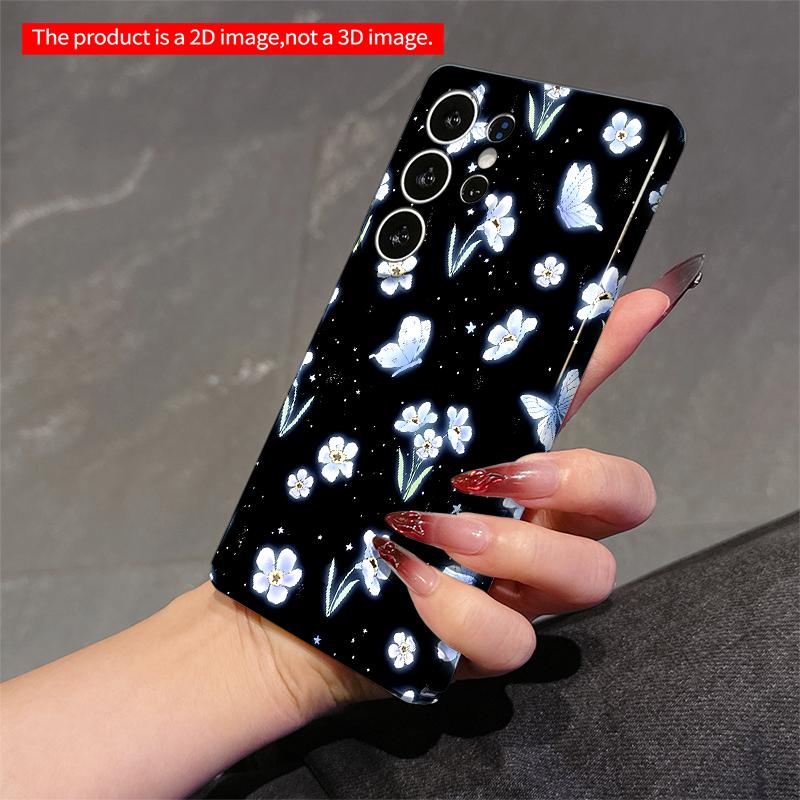 2DFlat Samsung phone case Glowing Blue Flowers & Butterflies Night Sky Phone Case Applicable to Galaxy S22 S23 S24 S25ULTRA S26 A12 A13 A14 A15 A16