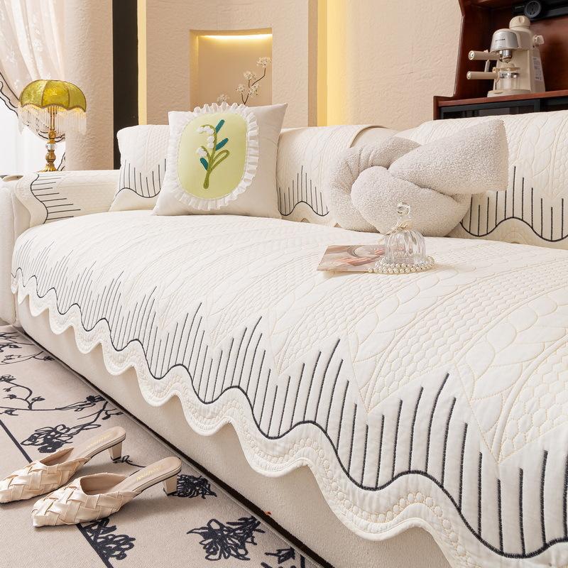 Cream Wind Cotton Sofa Cushion Fabric Universal In All Seasons New Pure Cotton Seat Cushion Backrest Towel Non-Slip Cover