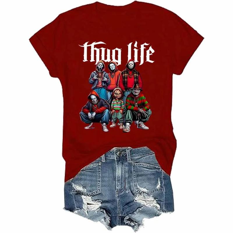 Футболка с фильмом ужасов «Thug Life» Футболка с персонажем ужасов «Friends» на Хэллоуин Футболка с забавной графикой на Хэллоуин Женская