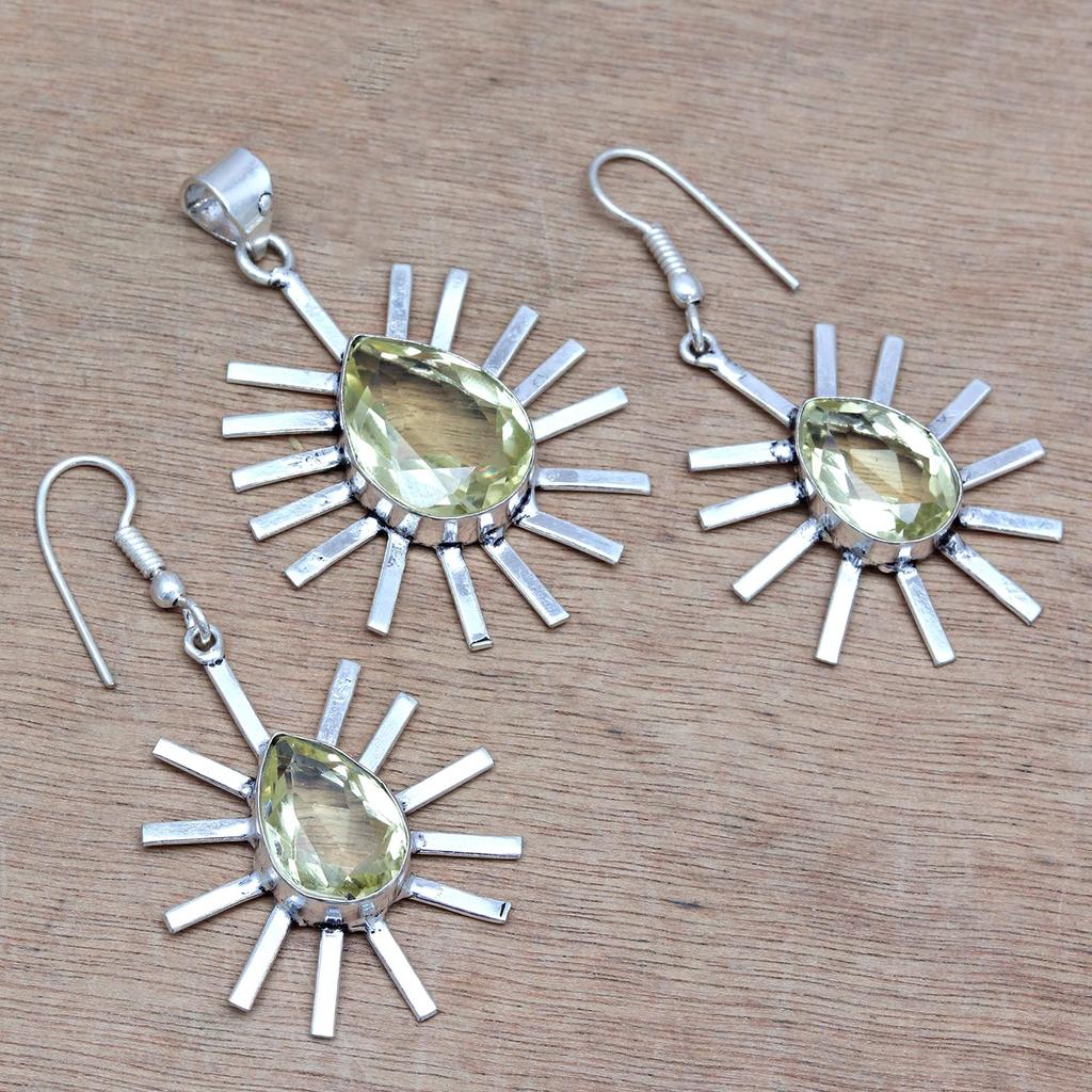 Комплект из серег и подвески ко Дню матери с драгоценным камнем лимонный топаз