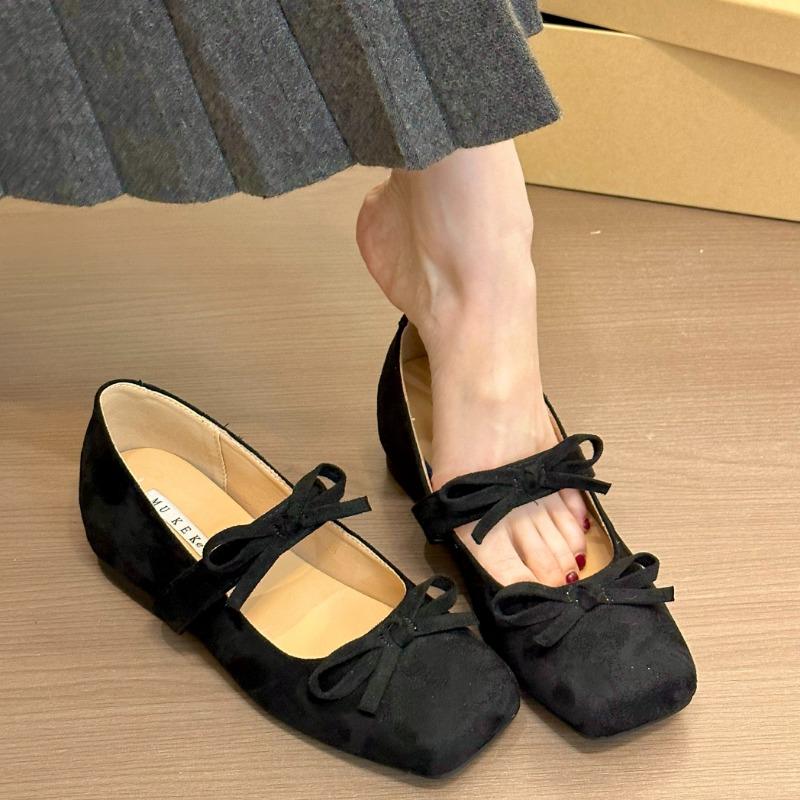 Fashion Women's Fashion Inner Increase Heel Shoes Spring New Square Head Shallow Mouth Suede Butterfly Knot Non-slip Heel Shoes