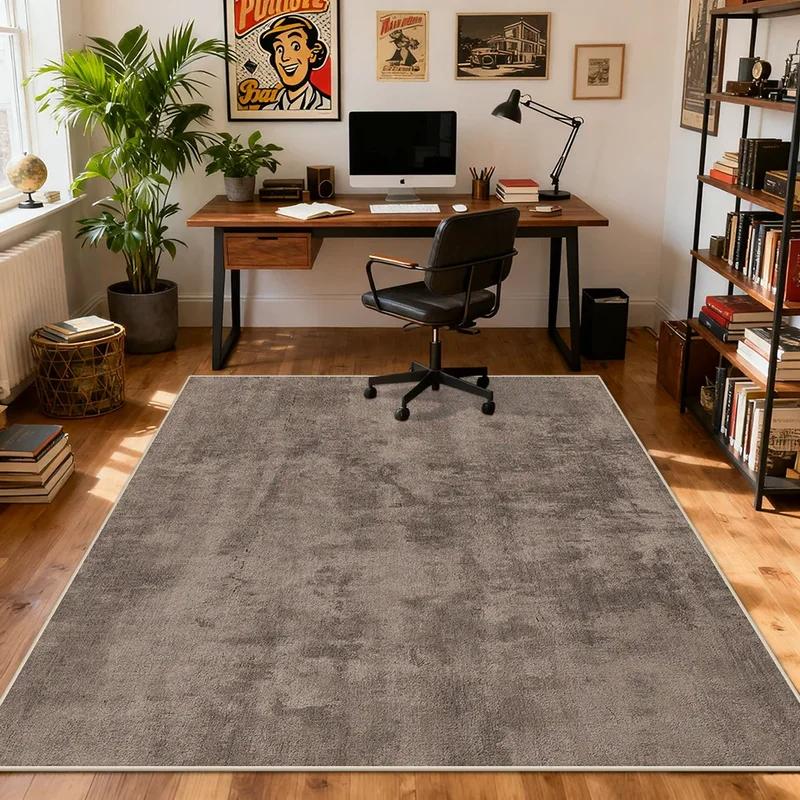 Neutral Gray Solid Rug Low-Profile Non-Slip Washable Carpet for Minimalist Scandinavian Japandi Home Decor