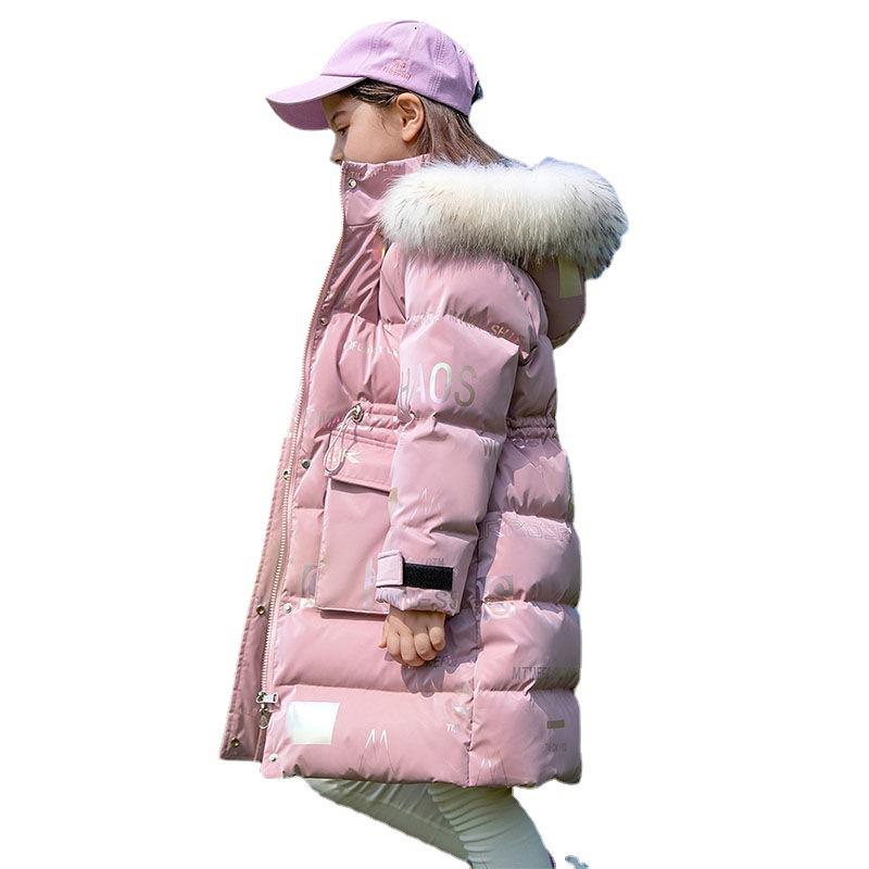 Хлопковая одежда для девочек, коллекция 2023 г., детская куртка на хлопковой подкладке, зимнее пальто с капюшоном, длинный пуховик