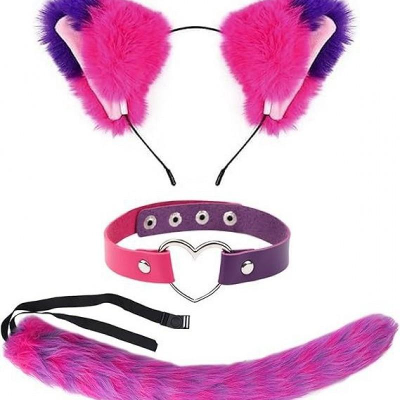 Cat Ear Headband With Tail Collar Set Cosplay Costume Accessory Anime Girl Party Outfit