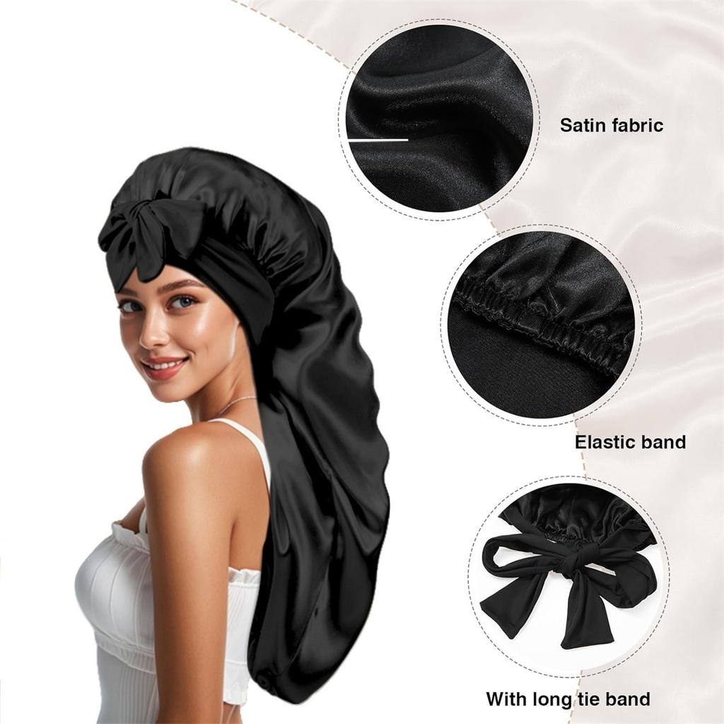 Soft Silky Long Satin Bonnet For Natural Hair And Curly Hair Extra Large Size Hair Cap With Tie For Comfortable Night Sleep 1Pcs