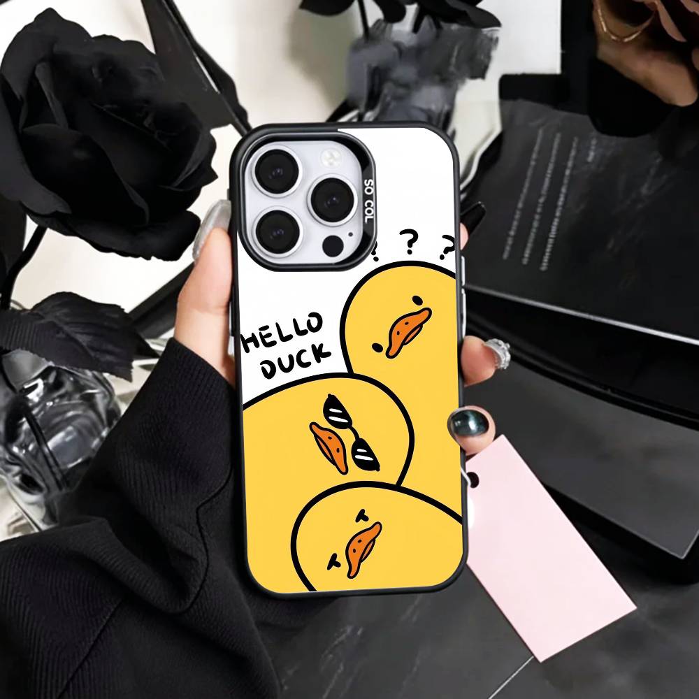Adorable Yellow D-Duck Phone Case For iPhone17,16,15,14,13,12,11 Plus,Pro Max Colored Silver Plated Inside Cover