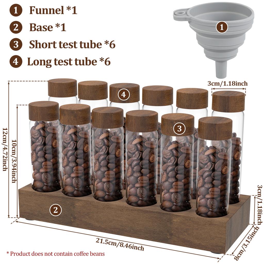 6/12Pcs Coffee Beans Storage Jar Vacuum Sealed Storage Container Multipurpose Walnut Tea Tube Display Rack Coffee Accessories