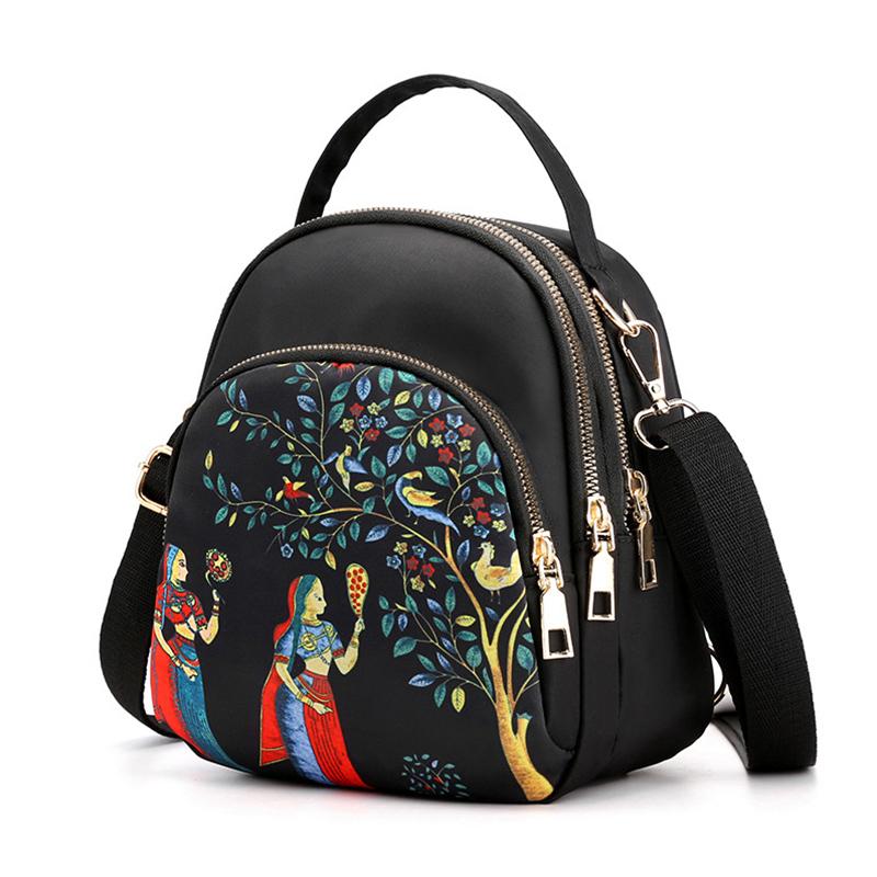 Trendy New Nylon Backpack For Women Multifunction Shoulder Crossbody Bag Printing Waterproof Rucksack Travel Lady Pack