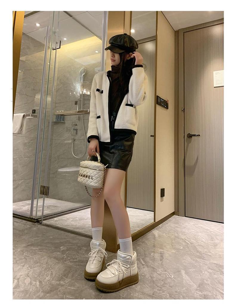 Женские высокие зимние ботинки Plus Velvet, зима 2024 г., теплая повседневная обувь в корейском стиле (К2905)