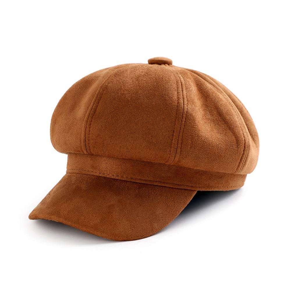 Keep Warm Suede Octagonal Hat Solid Color Newsboy Cap Casual Berets Hat Daily